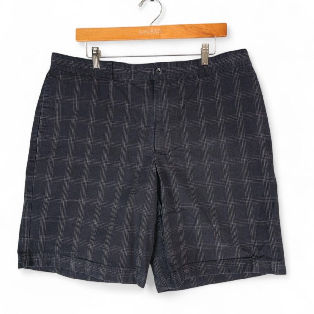 Axcess Claiborne Shorts Mens 36x10 Black‎ Plaid Flat Front Casual 100% Cotton